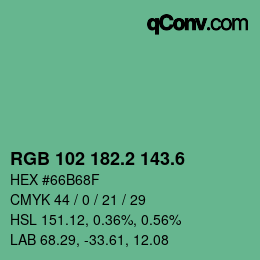 カラーコード: RGB 102 182.2 143.6 | qconv.com