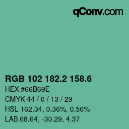 カラーコード: RGB 102 182.2 158.6 | qconv.com