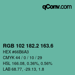 カラーコード: RGB 102 182.2 163.6 | qconv.com