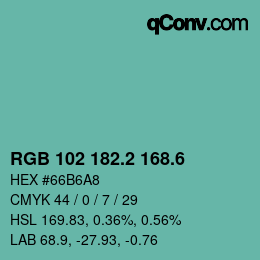 カラーコード: RGB 102 182.2 168.6 | qconv.com