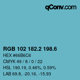 カラーコード: RGB 102 182.2 198.6 | qconv.com