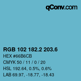 カラーコード: RGB 102 182.2 203.6 | qconv.com