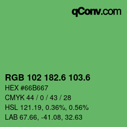 カラーコード: RGB 102 182.6 103.6 | qconv.com