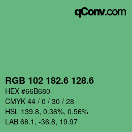 カラーコード: RGB 102 182.6 128.6 | qconv.com