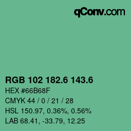 カラーコード: RGB 102 182.6 143.6 | qconv.com