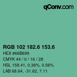 カラーコード: RGB 102 182.6 153.6 | qconv.com