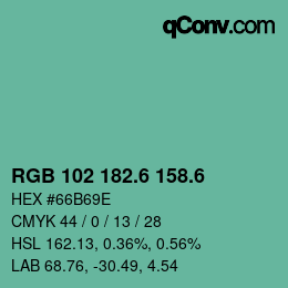カラーコード: RGB 102 182.6 158.6 | qconv.com
