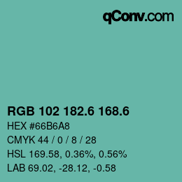 カラーコード: RGB 102 182.6 168.6 | qconv.com