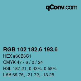 カラーコード: RGB 102 182.6 193.6 | qconv.com