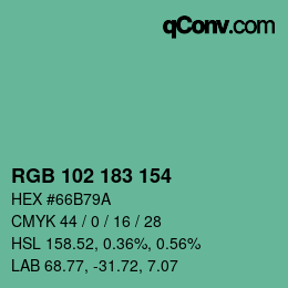 Color code: RGB 102 183 154 | qconv.com