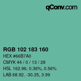 Color code: RGB 102 183 160 | qconv.com