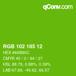 Color code: RGB 102 185 12 | qconv.com