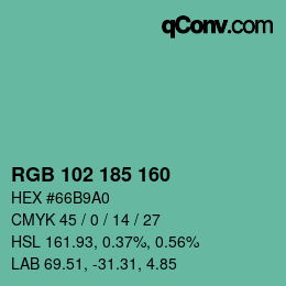 Color code: RGB 102 185 160 | qconv.com