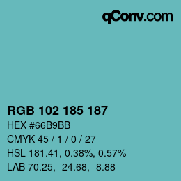 Color code: RGB 102 185 187 | qconv.com