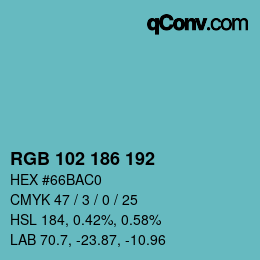 Color code: RGB 102 186 192 | qconv.com