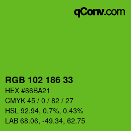 Color code: RGB 102 186 33 | qconv.com