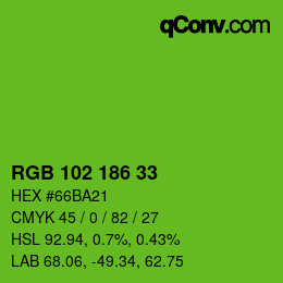 Color code: RGB 102 186 33 | qconv.com