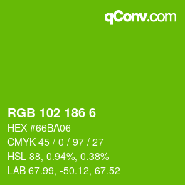 カラーコード: RGB 102 186 6 | qconv.com
