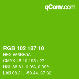 Color code: RGB 102 187 10 | qconv.com