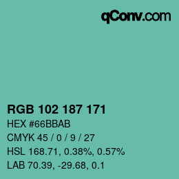 Color code: RGB 102 187 171 | qconv.com