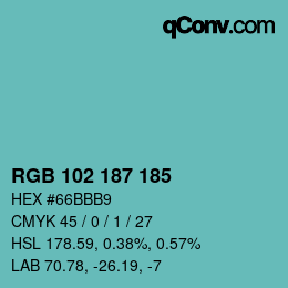 Color code: RGB 102 187 185 | qconv.com