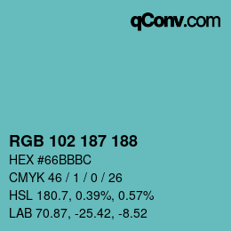 Color code: RGB 102 187 188 | qconv.com