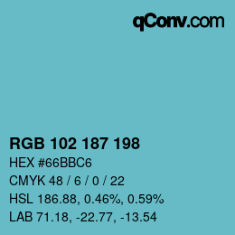 Color code: RGB 102 187 198 | qconv.com
