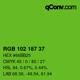 Color code: RGB 102 187 37 | qconv.com