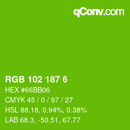 Color code: RGB 102 187 6 | qconv.com