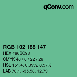 Color code: RGB 102 188 147 | qconv.com