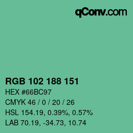 Color code: RGB 102 188 151 | qconv.com