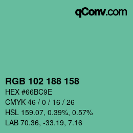 Color code: RGB 102 188 158 | qconv.com