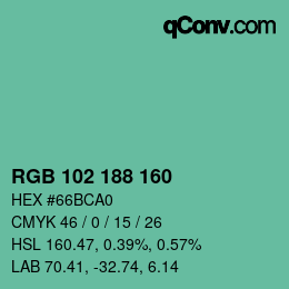 Color code: RGB 102 188 160 | qconv.com