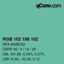 Color code: RGB 102 188 162 | qconv.com