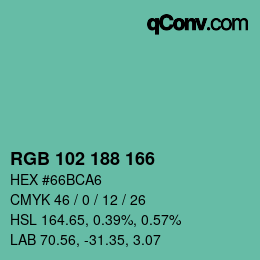 Color code: RGB 102 188 166 | qconv.com