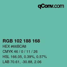 Color code: RGB 102 188 168 | qconv.com