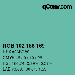 Color code: RGB 102 188 169 | qconv.com