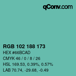 Color code: RGB 102 188 173 | qconv.com