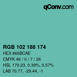 Color code: RGB 102 188 174 | qconv.com