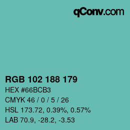 Color code: RGB 102 188 179 | qconv.com