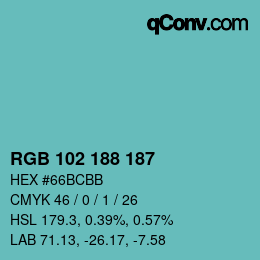 Color code: RGB 102 188 187 | qconv.com