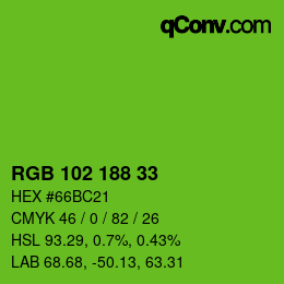 Color code: RGB 102 188 33 | qconv.com
