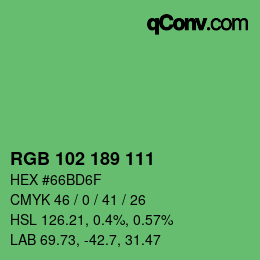 カラーコード: RGB 102 189 111 | qconv.com