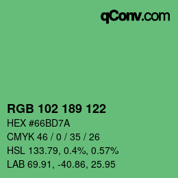 颜色代码: RGB 102 189 122 | qconv.com
