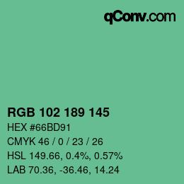 Color code: RGB 102 189 145 | qconv.com