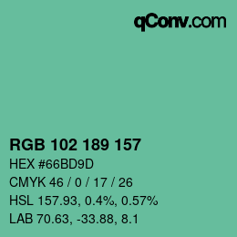 Color code: RGB 102 189 157 | qconv.com