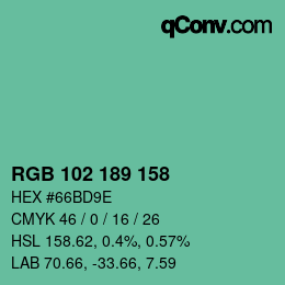 Color code: RGB 102 189 158 | qconv.com