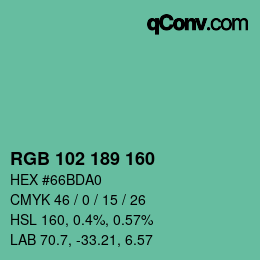 Color code: RGB 102 189 160 | qconv.com