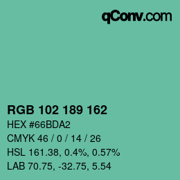カラーコード: RGB 102 189 162 | qconv.com