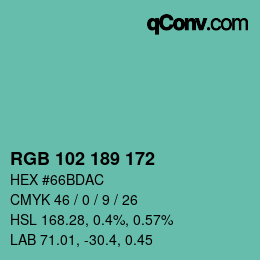 Color code: RGB 102 189 172 | qconv.com